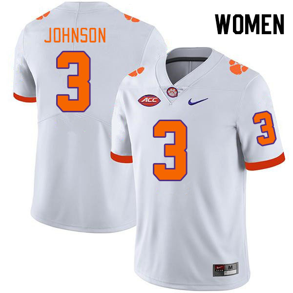 Women #3 Noble Johnson Clemson Tigers College Football Jerseys Stitched-White